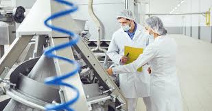 Food safety auditors inspecting production equipment